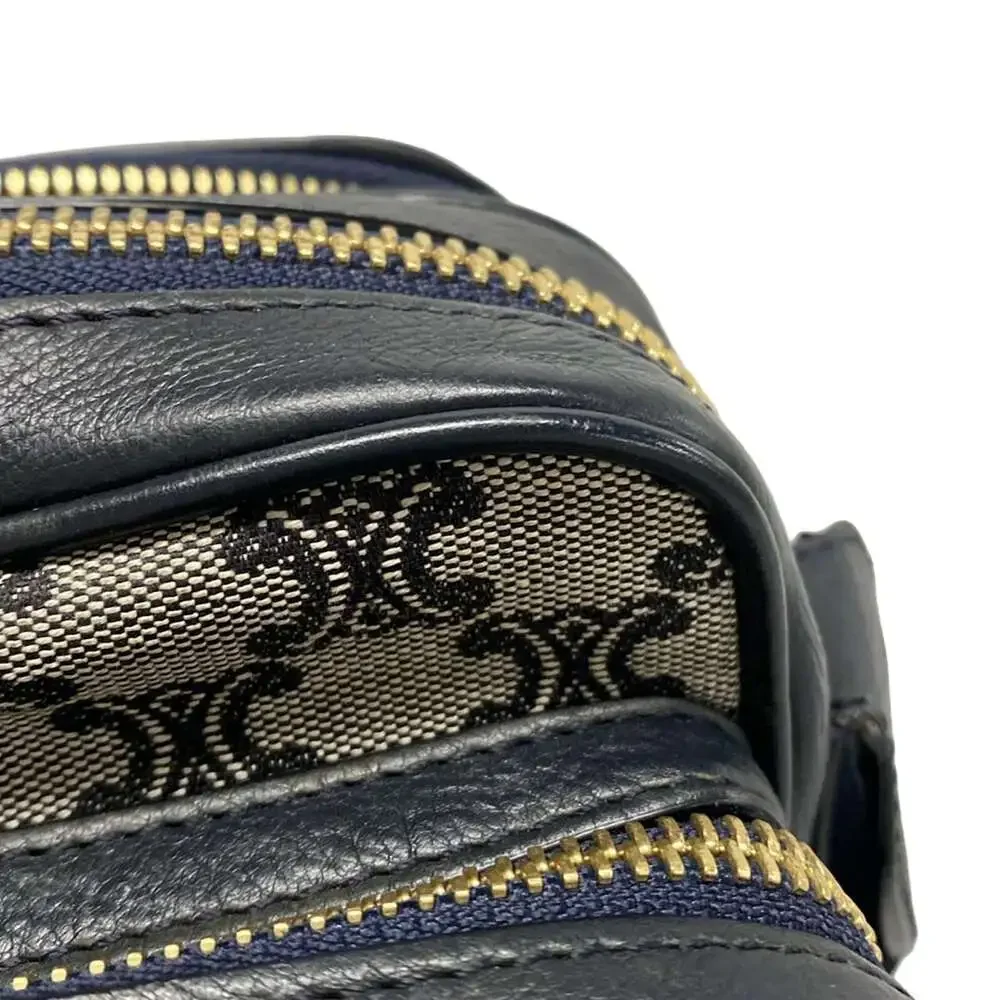 Celine Macadam Shoulder Bag Light gray Dark Navy Jacquard Leather - Picture 13 of 15
